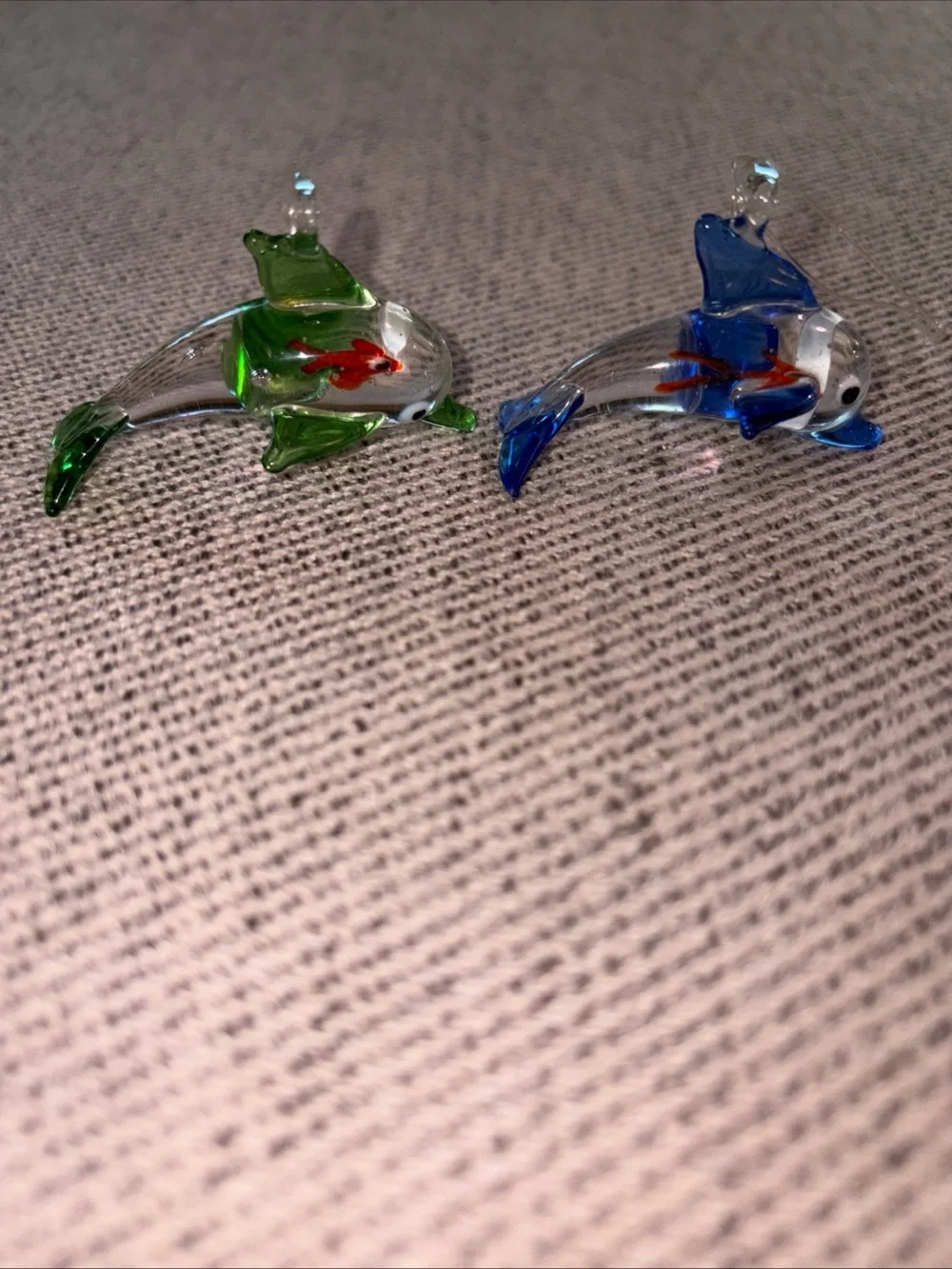 Glass Dolphin Ornament - Green and Blue Decorative Fish set of 2